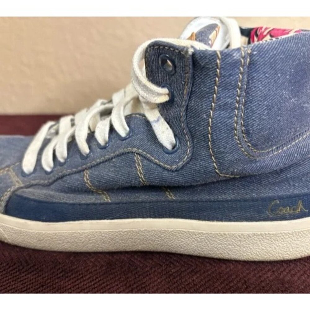 Coach Poppy Shoes Womens Blue Denim High Top Sneakers Casual Lace Up Size 6.5B - Picture 4 of 14